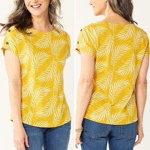 Croft & Barrow Yellow Tropical Leaf Crewneck Top, Size XL